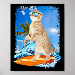 Poster Sumo de surfe de gato do Havaí, bonito e sobrevoad