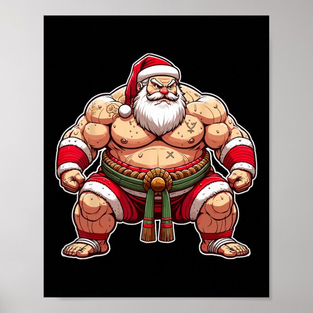 Poster Sumo Papai noel Japonês Wrestler Japão Legal Natal (Frente)
