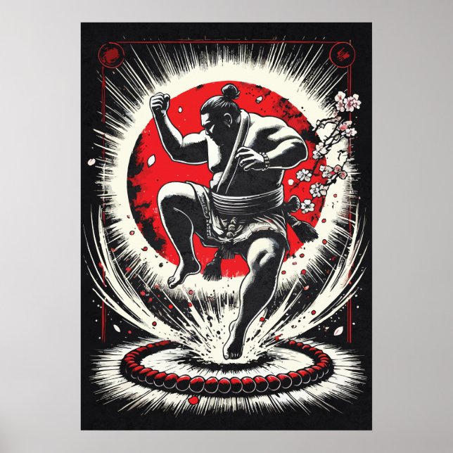 Poster Sumo Wrestler In Red Moon, Japanese Anime Art (Frente)