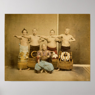 Poster Sumo Wrestlers Japão Foto antiga 1877