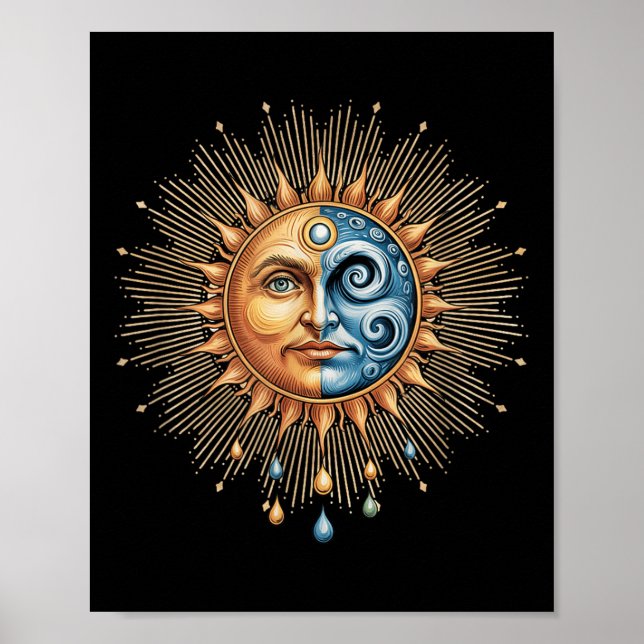 Poster Sun And Moon Celestial Boho Mystical Hipe 90s  (Frente)