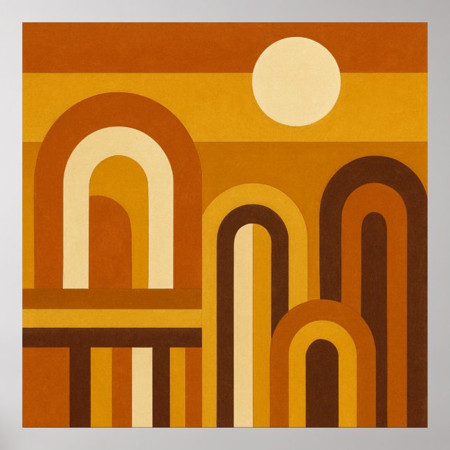 Poster Sun & Arches Mid Century Modern Geometric Design (Frente)