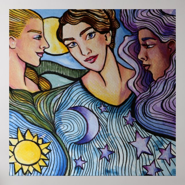 Poster Sun Moon Stars Arte Feminina (Frente)