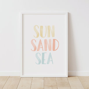 Poster Sun Sand Sea Watercolor Beach Nursery Decor
