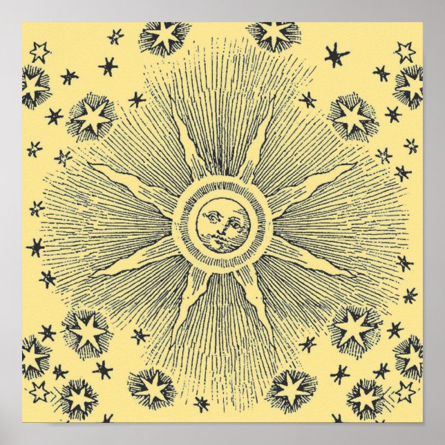 Poster Sun Stars Celestial Antique Sky Face (Frente)