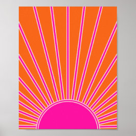 Poster Sun Sunrise Laranja E Pré-Disquete Rosa Quente
