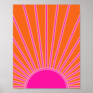 Poster Sun Sunrise Laranja E Pré-Disquete Rosa Quente