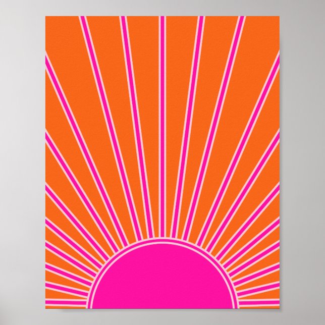 Poster Sun Sunrise Laranja E Pré-Disquete Rosa Quente (Frente)