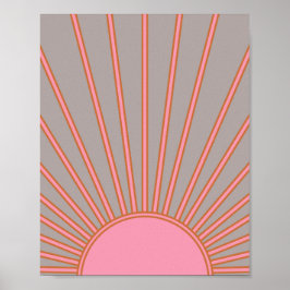 Poster Sun Sunrise Pink E Cinza Sol