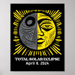 Poster Sun Total Eclipse Solar 2024 Abril 8 Homens Mulher