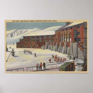 Poster Sun Valley, ID - Festa de Esqui em Lodge Sawtooth