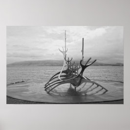Poster Sun Voyager Sculpation, Reykjavik, Islândia, B/W