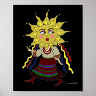 Poster Sun Woman Ucraniano Folk Art