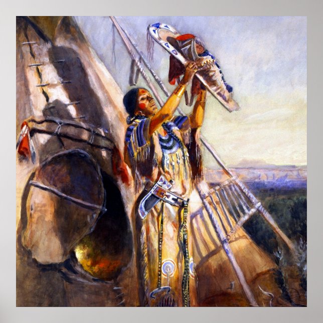 Poster "Sun Worship in Montana", por Charles Russell (Frente)