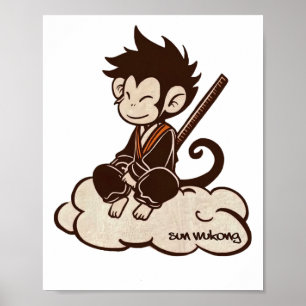 Poster Sun Wukong Surfando Em Um Rei Macaco Chinês Nublad