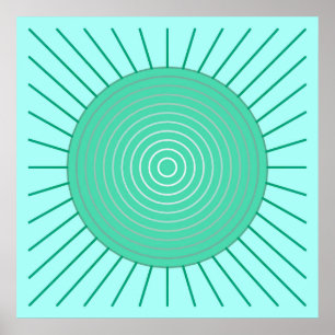 Póster Sunburst geométrico moderno - Aqua e verde de