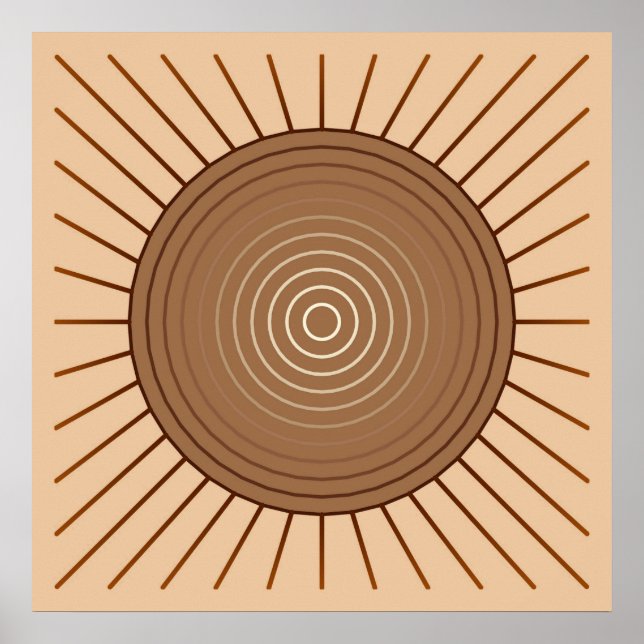 Poster Sunburst Geométrico Moderno - Brown e Tan (Frente)