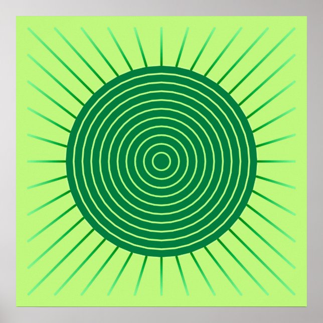 Poster Sunburst Geométrico Moderno - Emerald Green e Limã (Frente)