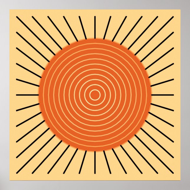 Póster Sunburst Geométrico Moderno - Laranja Mandarina (Frente)