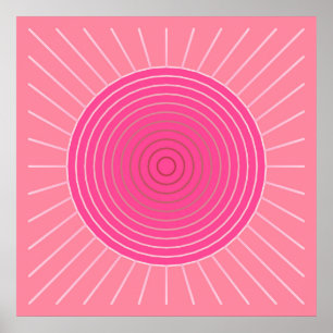 Póster Sunburst geométrico moderno - máscaras do rosa