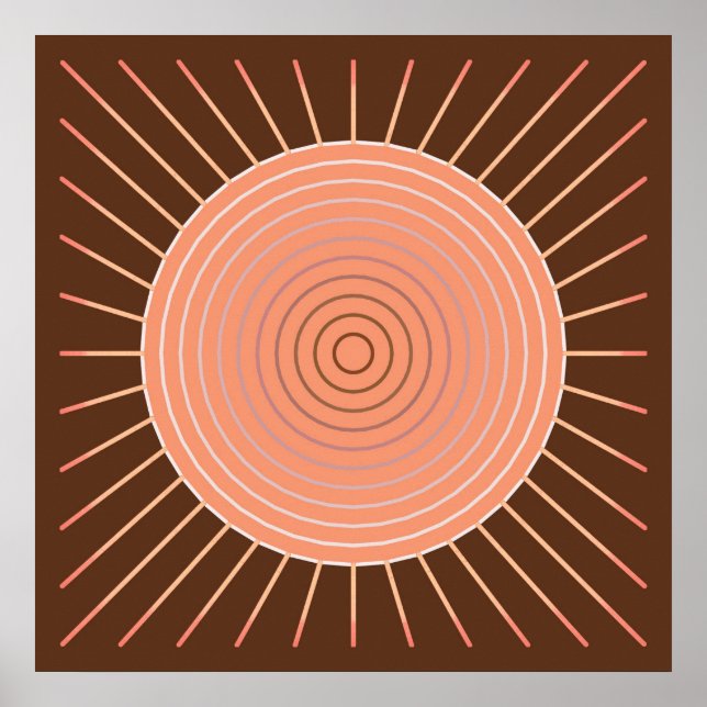 Póster Sunburst Geométrico Moderno - Peach e Brown (Frente)