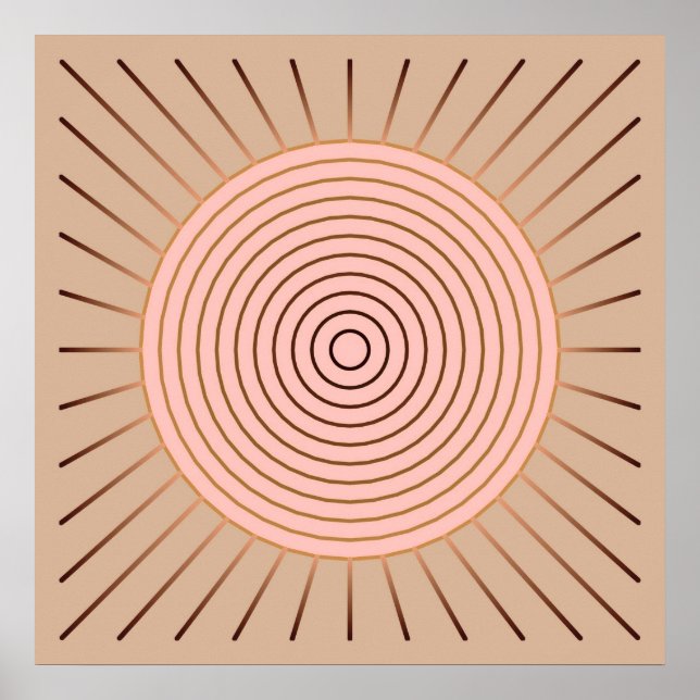 Poster Sunburst Geométrico Moderno - Peach e Tan (Frente)