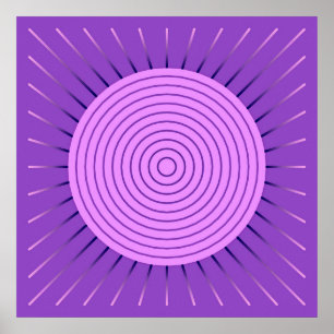 Póster Sunburst Geométrico Moderno - Roxo Ametista