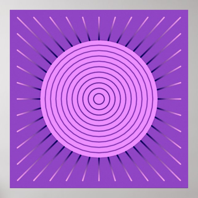Póster Sunburst Geométrico Moderno - Roxo Ametista (Frente)