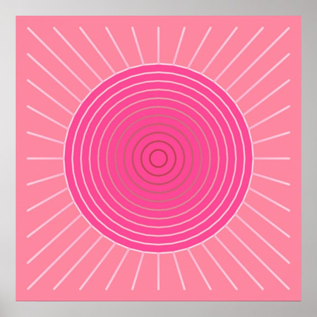 Póster Sunburst Geométrico Moderno - Sombras Rosa-Coral (Frente)