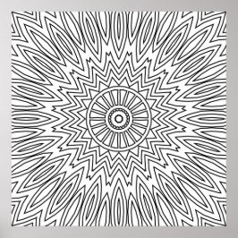 Poster Sunburst Zigzag Mandala with Layered Line Pattern