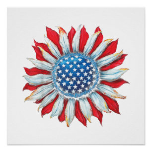 Póster Sunflower American Flag 4 de julho Women Men Meri
