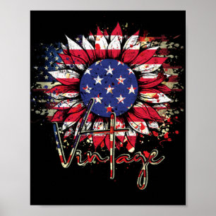Poster Sunflower American Flag Vintage Graphic 4 de julho