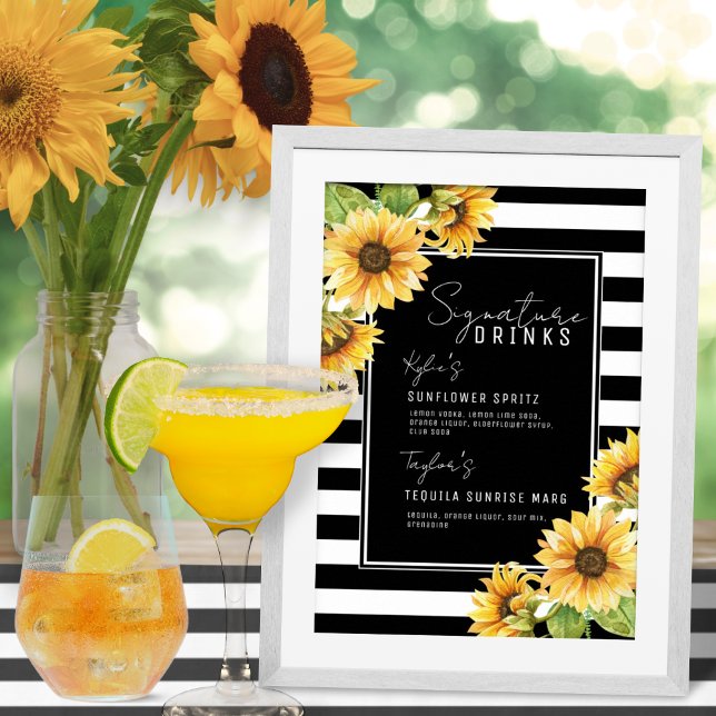Poster Sunflower Black Stripe Signature Bebe Casamento (Criador carregado)