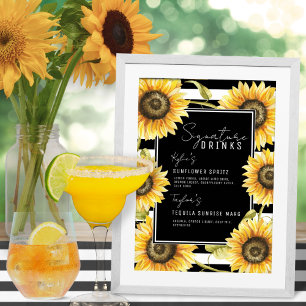Poster Sunflower Black Stripe Signature Drinks Wedding