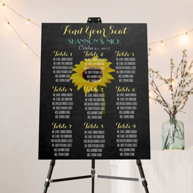 Póster Sunflower Bride 9 Mesas Autumn Chalkboard Casament (Criador carregado)