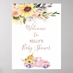 Poster Sunflower Floral Pumpkin Truck Chá de fraldas Bem-