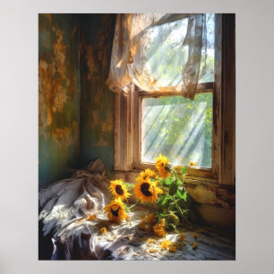 Poster Sunflower in Vase Window Sill Cena #SFW1016