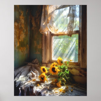 Poster Sunflower in Vase Window Sill Cena #SFW1016
