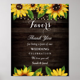 Poster Sunflower Rustic Wood String Luzes Casamento Favor