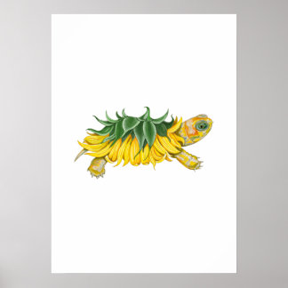 Poster Sunflower Turtle – Botanical Fantasy Art Print