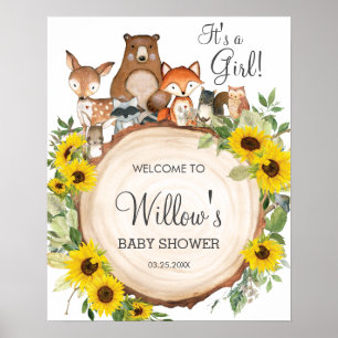 Poster Sunflower Woodland Animals Baby Shower Welcome Po
