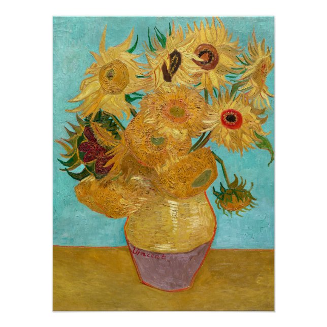 Póster Sunflowers, Post Impressionist Still Life Painting (Frente)