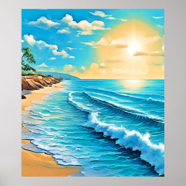 Poster Sunlit Beach Waves Design