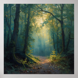 Poster Sunlit Forest Path with Golden Glow — Fine Art Can