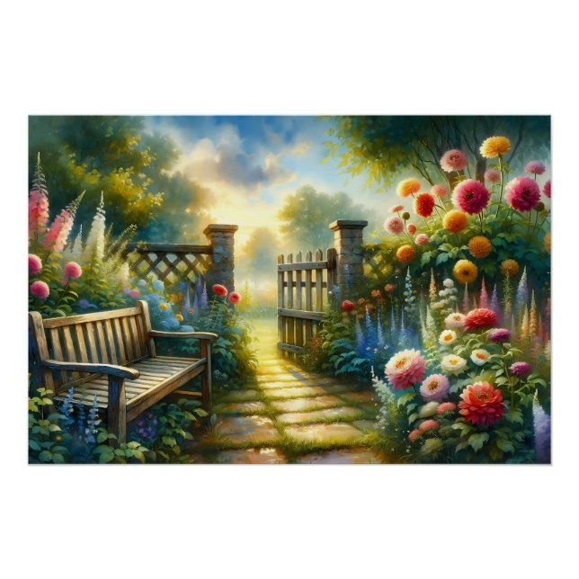Póster Sunlit Garden Pathway Gate Scene (Frente)