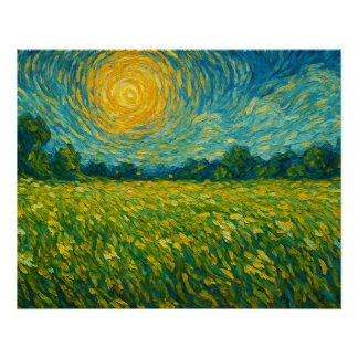 Póster Sunlit Meadow no sonho de Van Gogh
