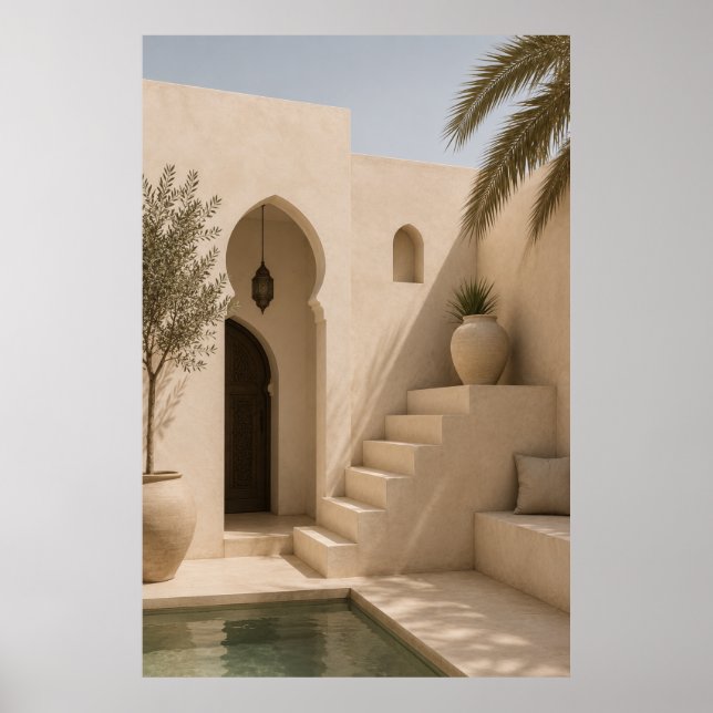Poster Sunlit Mediterranean Courtyard Art Print - Beige (Frente)