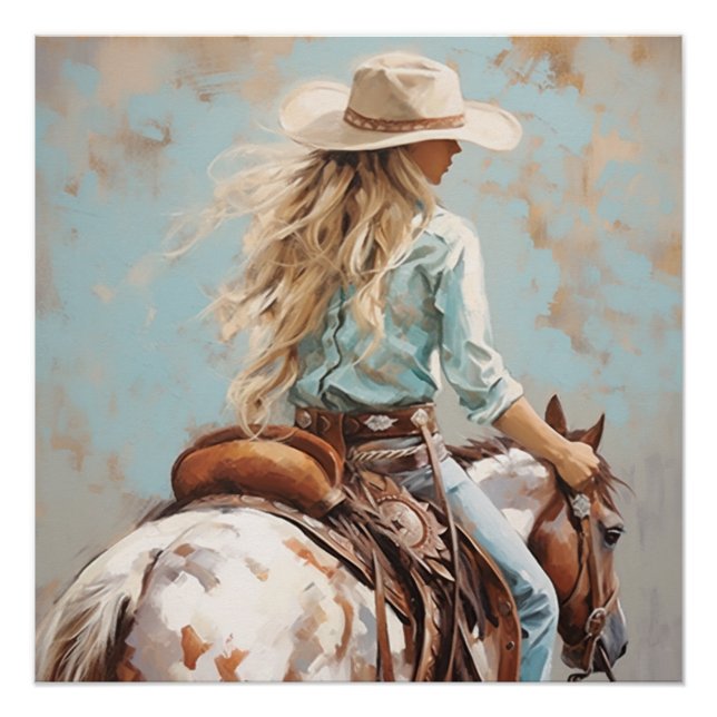 Póster Sunlit Saddles: Arte de Muro de Cowgirl (Frente)