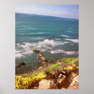Poster Sunny Day Sea Beach Israel Herzlia Oil Painting