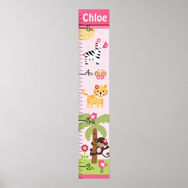 Póster Sunny Safari Girl Animal Growth Chart Mantém-se em (Frente)